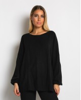Μπλούζα πλεκτή με σχέδιο στο τελείωμα μαύρο