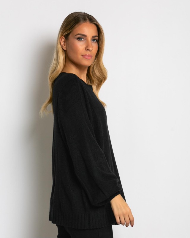 Μπλούζα πλεκτή με σχέδιο στο τελείωμα μαύρο