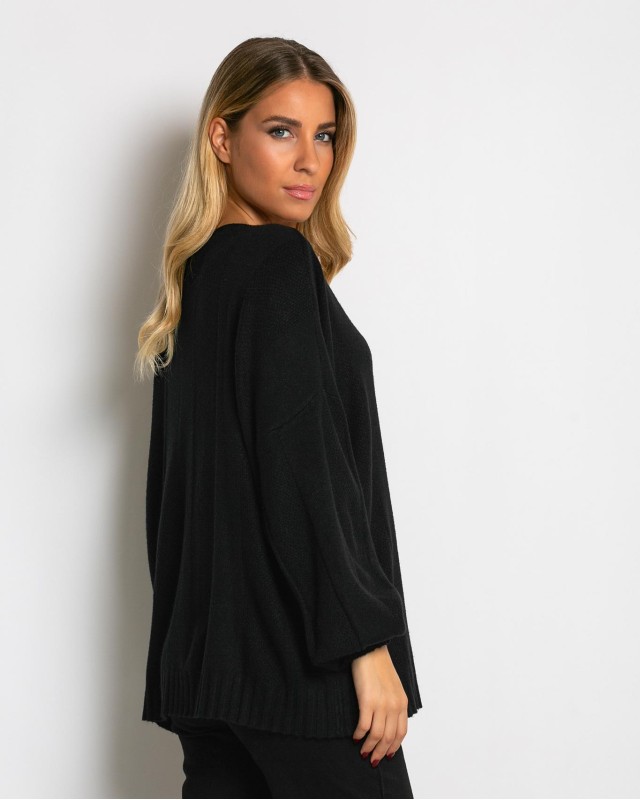 Μπλούζα πλεκτή με σχέδιο στο τελείωμα μαύρο