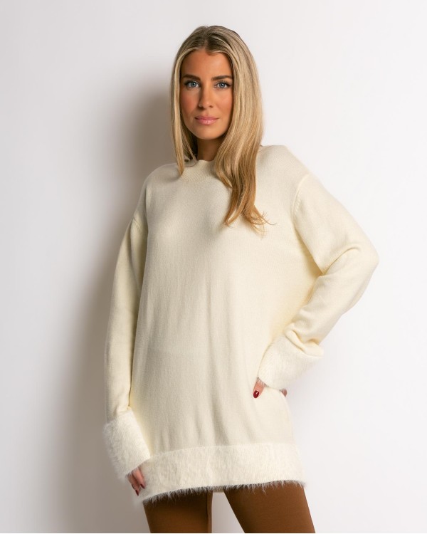 Μπλούζα πλεκτή με fluffy λεπτομέρειες εκρού