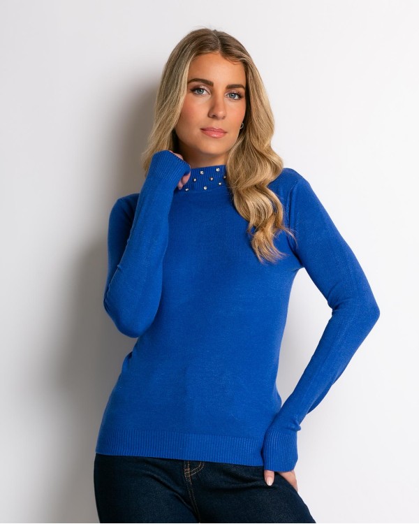 Μπλούζα ψιλό πλεκτό απαλή υφή με στρας μπλε