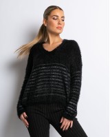 Μπλούζα πλεκτή fluffy ριγέ μαύρη