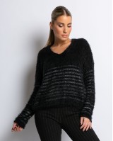 Μπλούζα πλεκτή fluffy ριγέ μαύρη