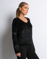 Μπλούζα πλεκτή fluffy ριγέ μαύρη