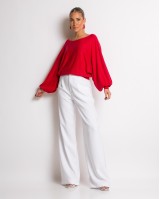 Μπλούζα ψιλό πλεκτό με μανίκι balloon κόκκινο