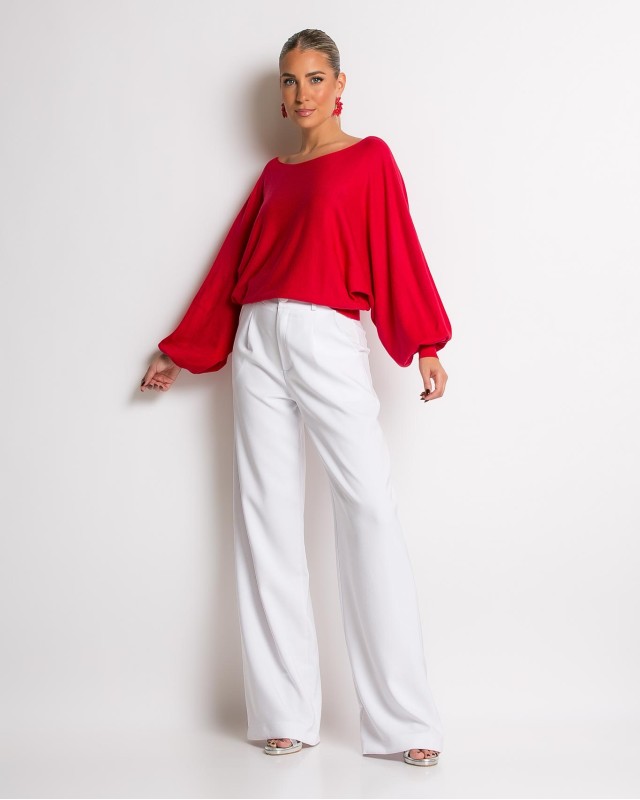 Μπλούζα ψιλό πλεκτό με μανίκι balloon κόκκινο