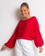 Μπλούζα ψιλό πλεκτό με μανίκι balloon κόκκινο