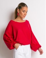 Μπλούζα ψιλό πλεκτό με μανίκι balloon κόκκινο