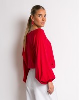 Μπλούζα ψιλό πλεκτό με μανίκι balloon κόκκινο