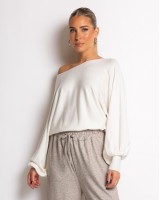Μπλούζα ψιλό πλεκτό με μανίκι balloon εκρού