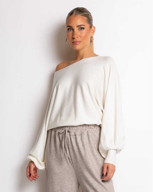 Μπλούζα ψιλό πλεκτό με μανίκι balloon εκρού