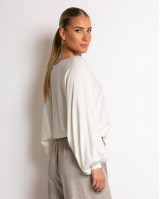 Μπλούζα ψιλό πλεκτό με μανίκι balloon εκρού