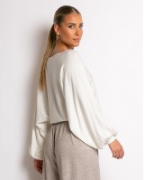 Μπλούζα ψιλό πλεκτό με μανίκι balloon εκρού