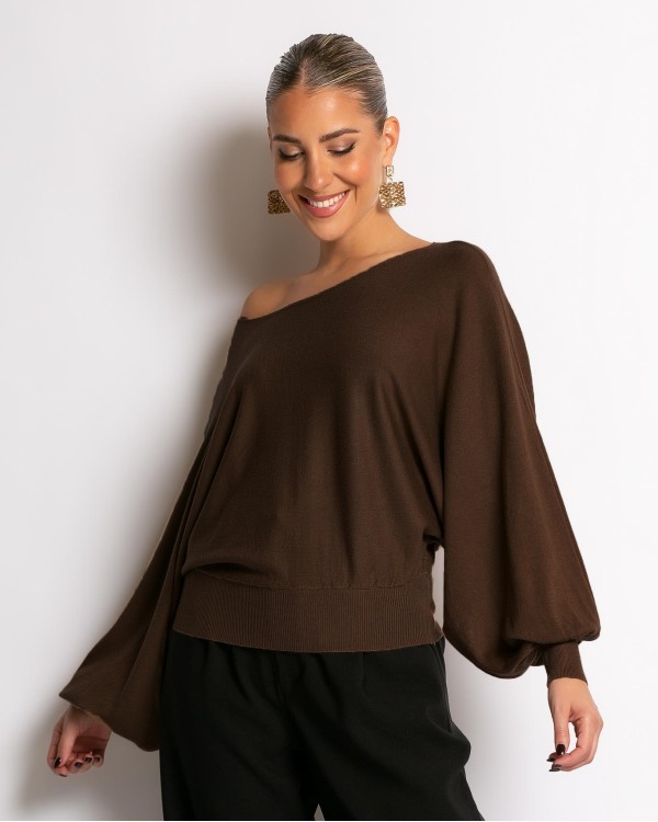 Μπλούζα ψιλό πλεκτό με μανίκι balloon γκρι