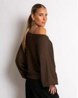 Μπλούζα ψιλό πλεκτό με μανίκι balloon καφέ