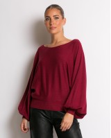 Μπλούζα ψιλό πλεκτό με μανίκι balloon μπορντώ