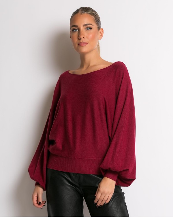 Μπλούζα ψιλό πλεκτό με μανίκι balloon γκρι