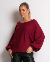 Μπλούζα ψιλό πλεκτό με μανίκι balloon μπορντώ