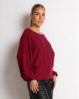 Μπλούζα ψιλό πλεκτό με μανίκι balloon μπορντώ