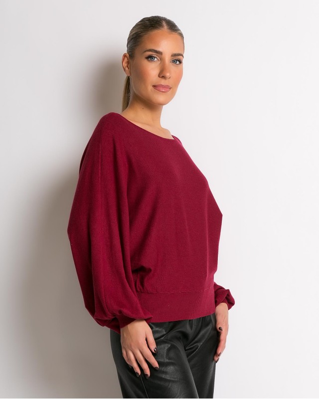 Μπλούζα ψιλό πλεκτό με μανίκι balloon μπορντώ