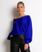 Μπλούζα ψιλό πλεκτό με μανίκι balloon μπλε ρουά