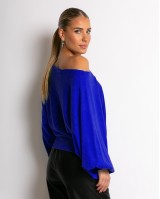 Μπλούζα ψιλό πλεκτό με μανίκι balloon μπλε ρουά