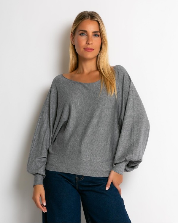 Μπλούζα ψιλό πλεκτό με μανίκι balloon γκρι