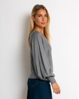 Μπλούζα ψιλό πλεκτό με μανίκι balloon γκρι