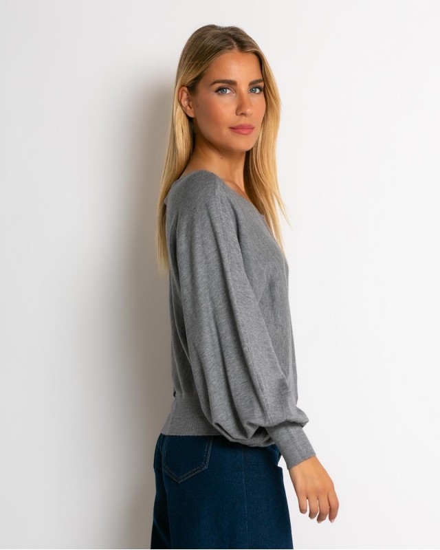 Μπλούζα ψιλό πλεκτό με μανίκι balloon γκρι