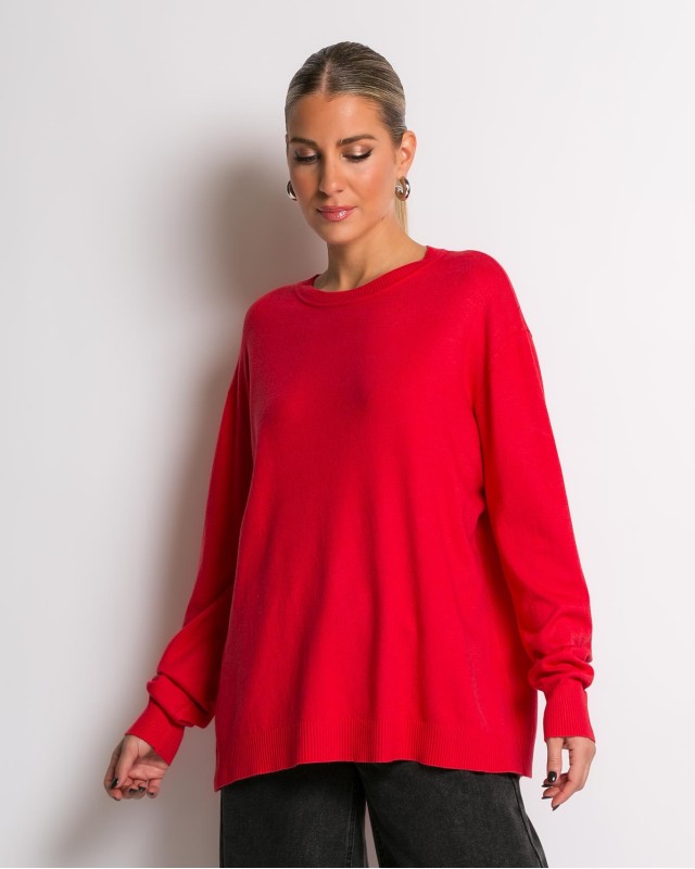 Μπλούζα με στρογγυλή λαιμόκοψη απαλή υφή κόκκινο