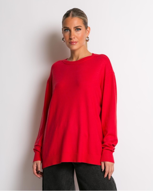 Μπλούζα με στρογγυλή λαιμόκοψη απαλή υφή κόκκινο