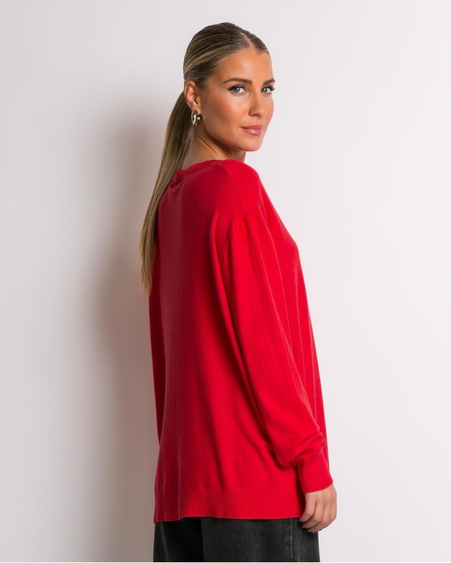 Μπλούζα με στρογγυλή λαιμόκοψη απαλή υφή κόκκινο