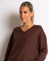 Μπλούζα ψιλό πλεκτό απαλή υφή με V καφέ