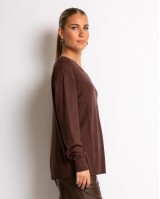 Μπλούζα ψιλό πλεκτό απαλή υφή με V καφέ