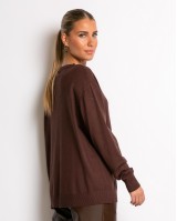 Μπλούζα ψιλό πλεκτό απαλή υφή με V καφέ