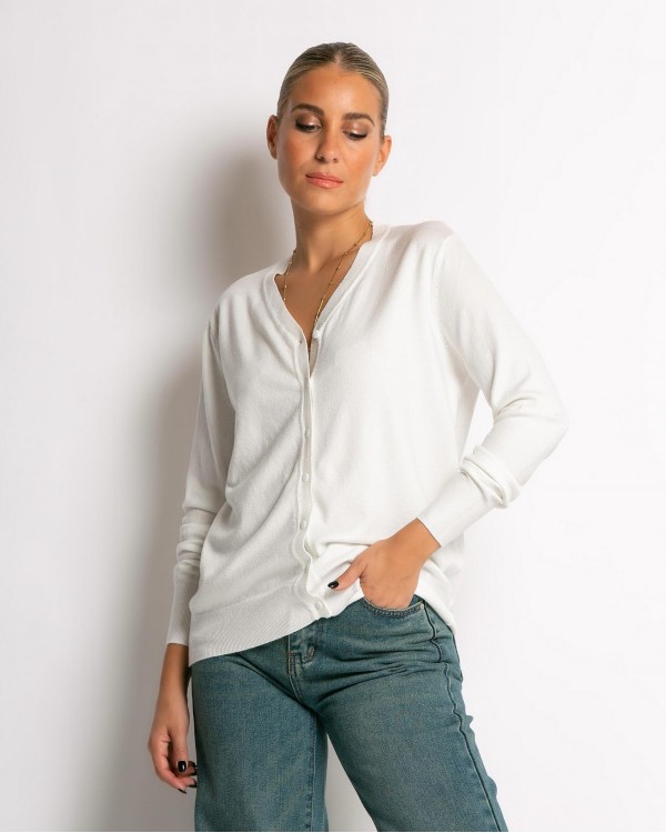 Ζακέτα ψιλό πλεκτό με κουμπιά εκρού