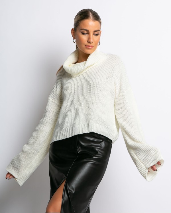 Μπλούζα πλεκτή ζιβάγκο εκρού