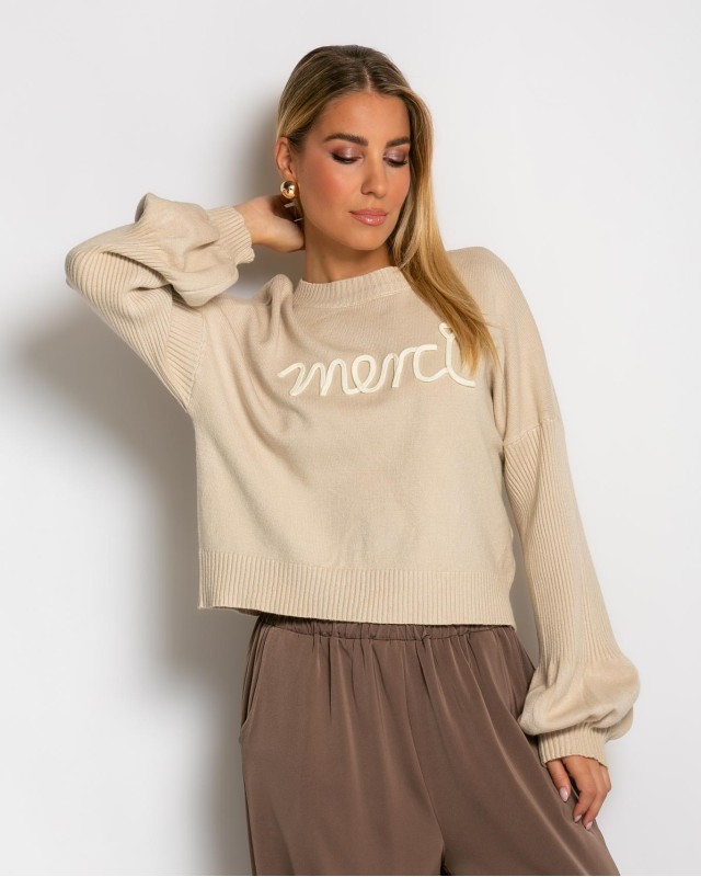 Μπλούζα μακρυμάνικη Merci μπεζ