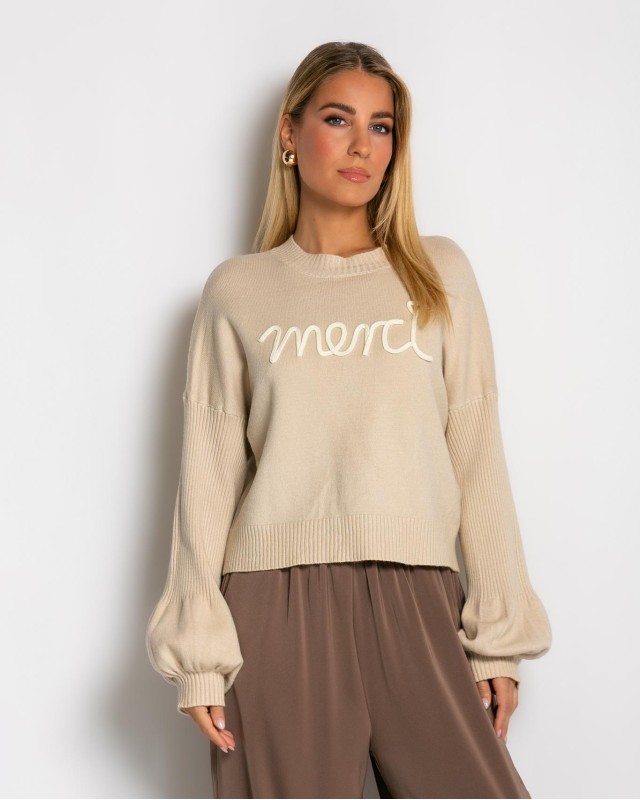 Μπλούζα μακρυμάνικη Merci μπεζ
