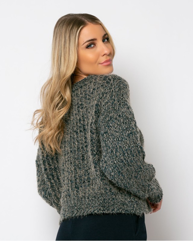 Πλεκτό  πετρόλ-μπεζ