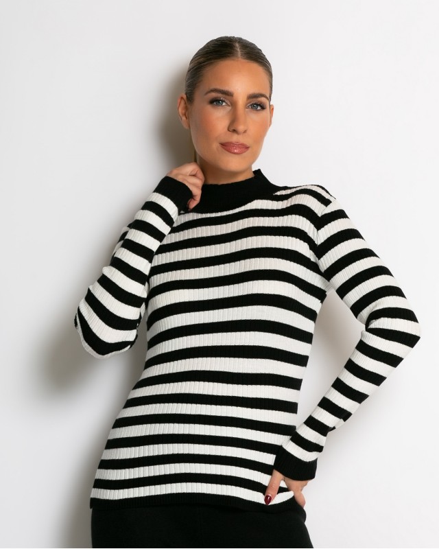 Μπλούζα πλεκτή ριγέ λουπέτο μάυρο