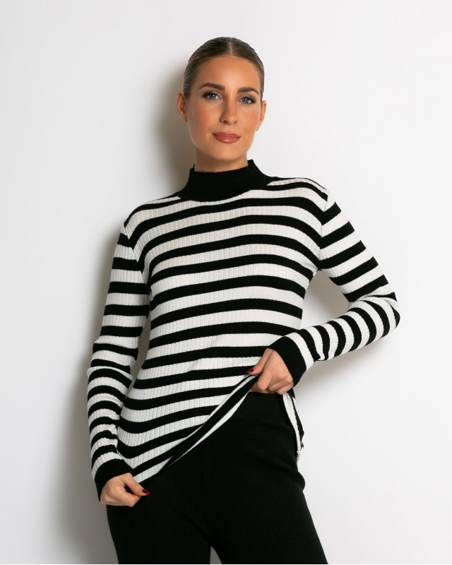 Μπλούζα πλεκτή ριγέ λουπέτο μάυρο