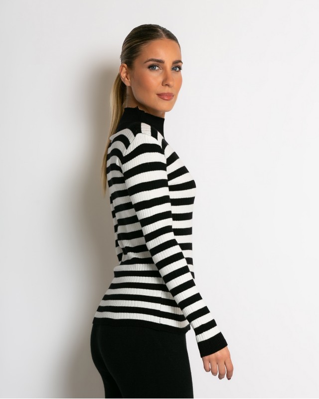 Μπλούζα πλεκτή ριγέ λουπέτο μάυρο