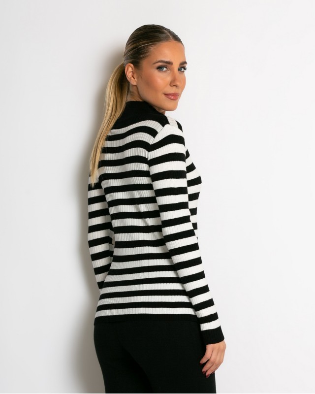 Μπλούζα πλεκτή ριγέ λουπέτο μάυρο