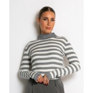 Μπλούζα πλεκτή ριγέ λουπέτο γκρι
