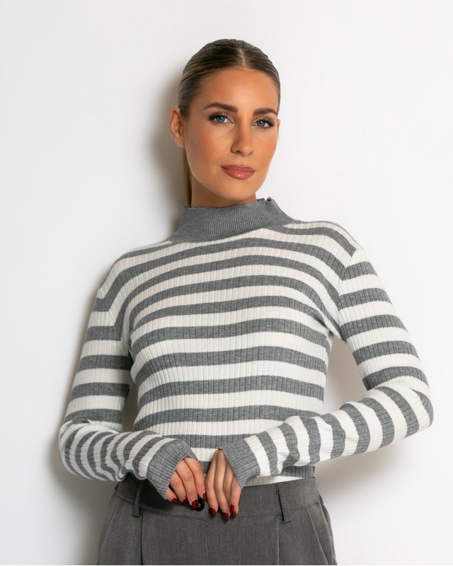 Μπλούζα πλεκτή ριγέ λουπέτο γκρι