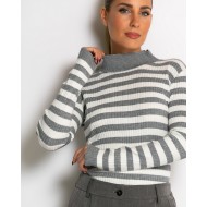 Μπλούζα πλεκτή ριγέ λουπέτο γκρι