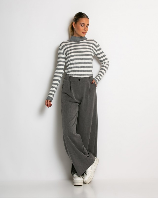 Μπλούζα πλεκτή ριγέ λουπέτο γκρι