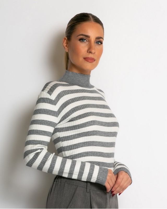 Μπλούζα πλεκτή ριγέ λουπέτο γκρι