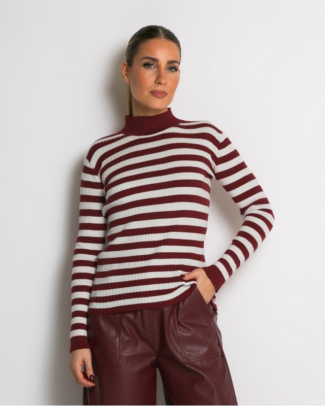 Μπλούζα πλεκτή ριγέ λουπέτο μπορντώ